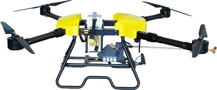 Cleaning drone from the side, showing the tubular landing frame and the hose feed beneath it